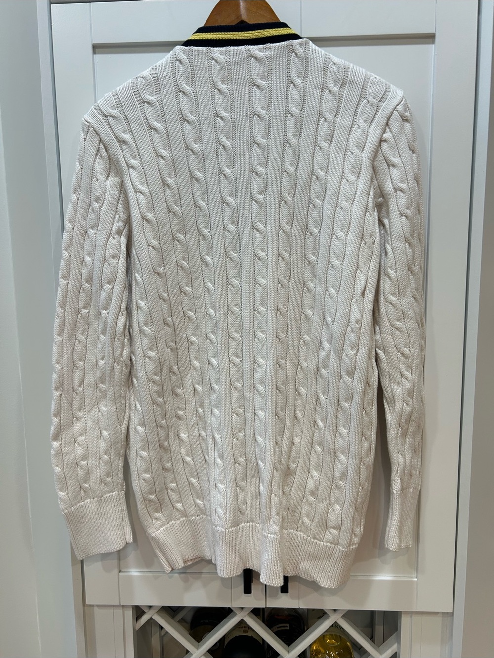 Ralph Lauren Sport XL Cream Cable-Knit Cardigan with Navy & Gold Trim - Picture 5 of 7